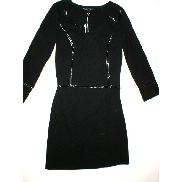 New Womens NWT $1200 Designer Emporio Armani Dress Black IT 40 4 Piping Sheath - Picture 2 of 12